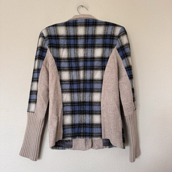 Sundance Wool Blend Plaid Knit Sweater Blazer Jacket Size 6 Blue - Picture 10 of 10